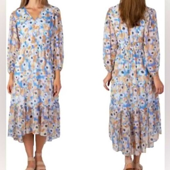 Joie Floral Field Tiered Midi Hi/Low Dress NWT Women XL Cottagecore Coastal Boho - Picture 1 of 13